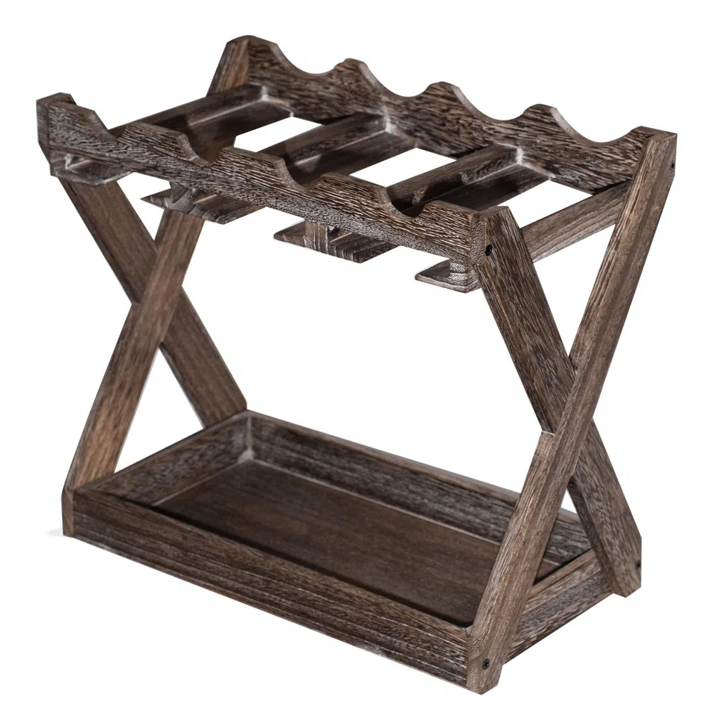 Adouer Wood "Rustic Soild Sheesham Wooden Wine Rack and Glass Holder with Cork Storage"