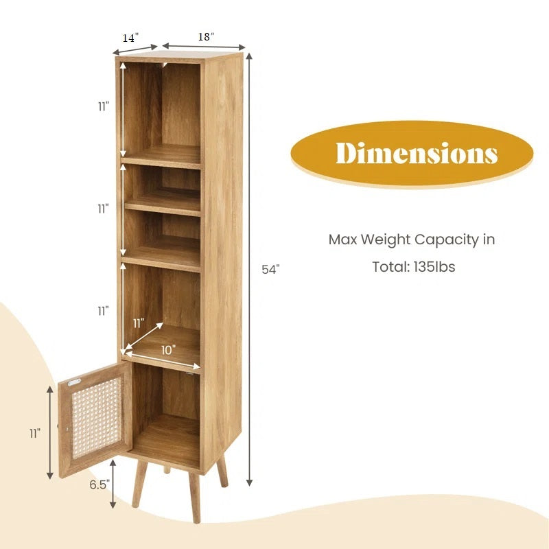 ADOUER WOOD Every Choice Solid Acacia Wood Rattan Bookshelf For Home