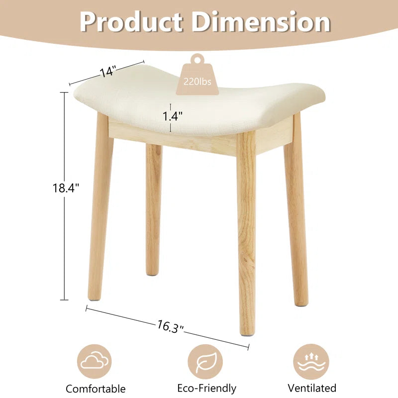 ADOUER WOOD Solid Acacia Wood Stool Upholstered Stool, Natural