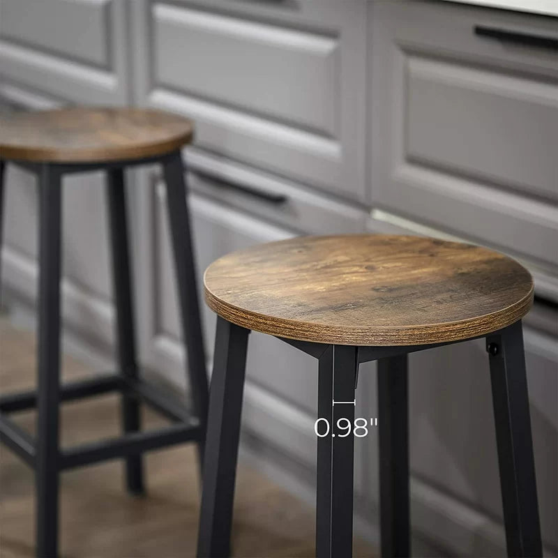 Adouer Wood "Modern Netural Solid Wood Round Top Bar Stools with Black Metal Frame - Set of 2"