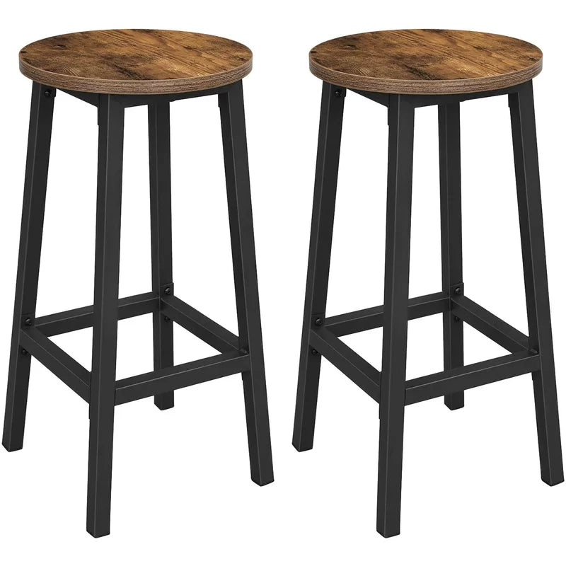 Adouer Wood "Modern Netural Solid Wood Round Top Bar Stools with Black Metal Frame - Set of 2"