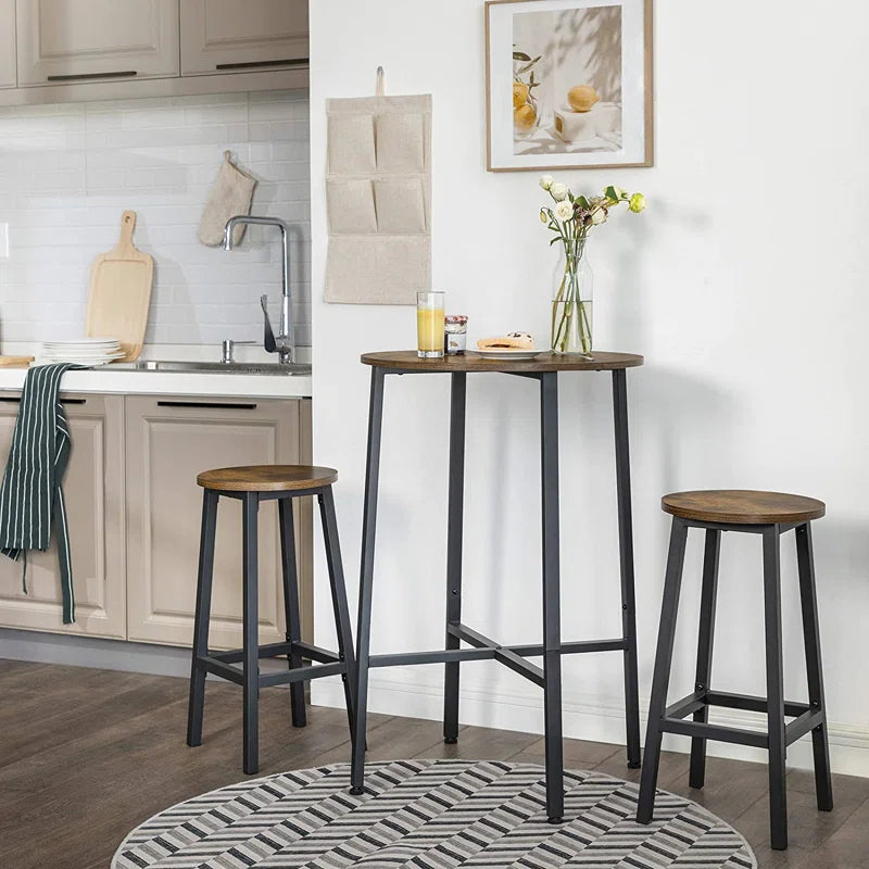Adouer Wood "Modern Netural Solid Wood Round Top Bar Stools with Black Metal Frame - Set of 2"