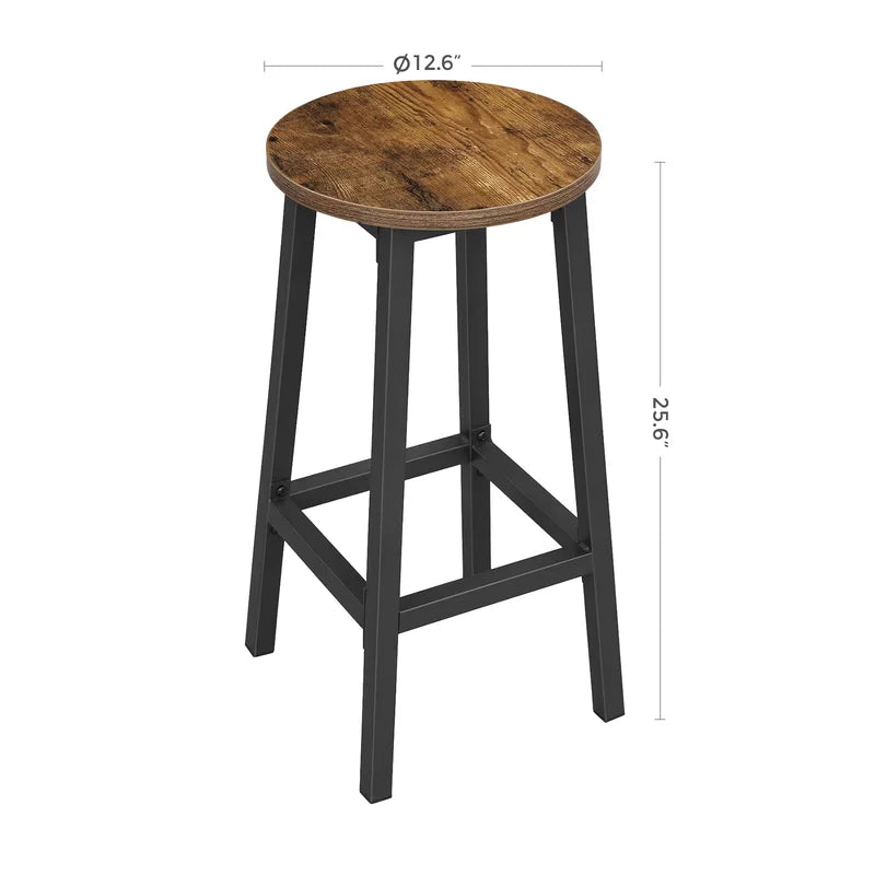 Adouer Wood "Modern Netural Solid Wood Round Top Bar Stools with Black Metal Frame - Set of 2"