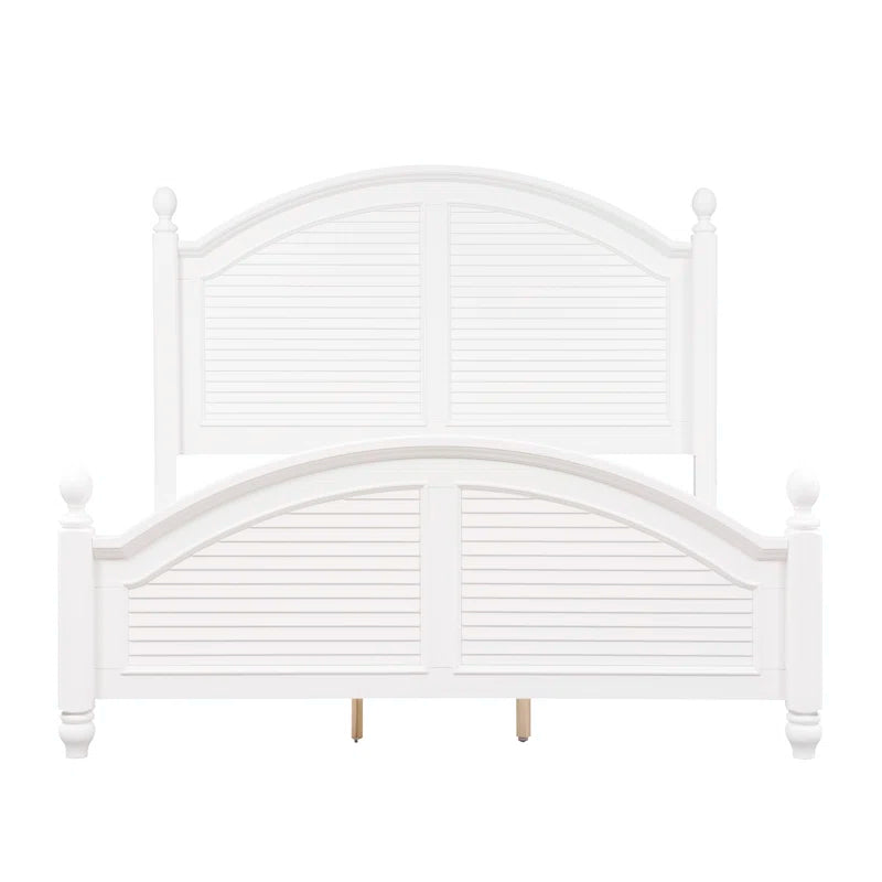 Adouer Wood "Coastal White Solid Sheesham Wood Premium Bed with Arched Headboard and Shutter Detailing"