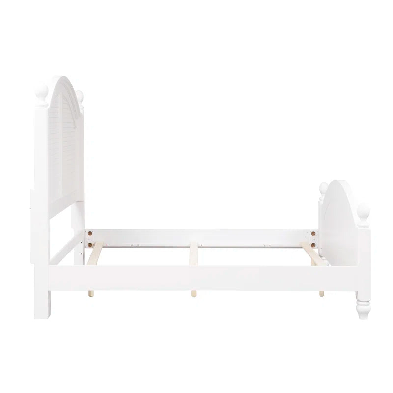 Adouer Wood "Coastal White Solid Sheesham Wood Premium Bed with Arched Headboard and Shutter Detailing"