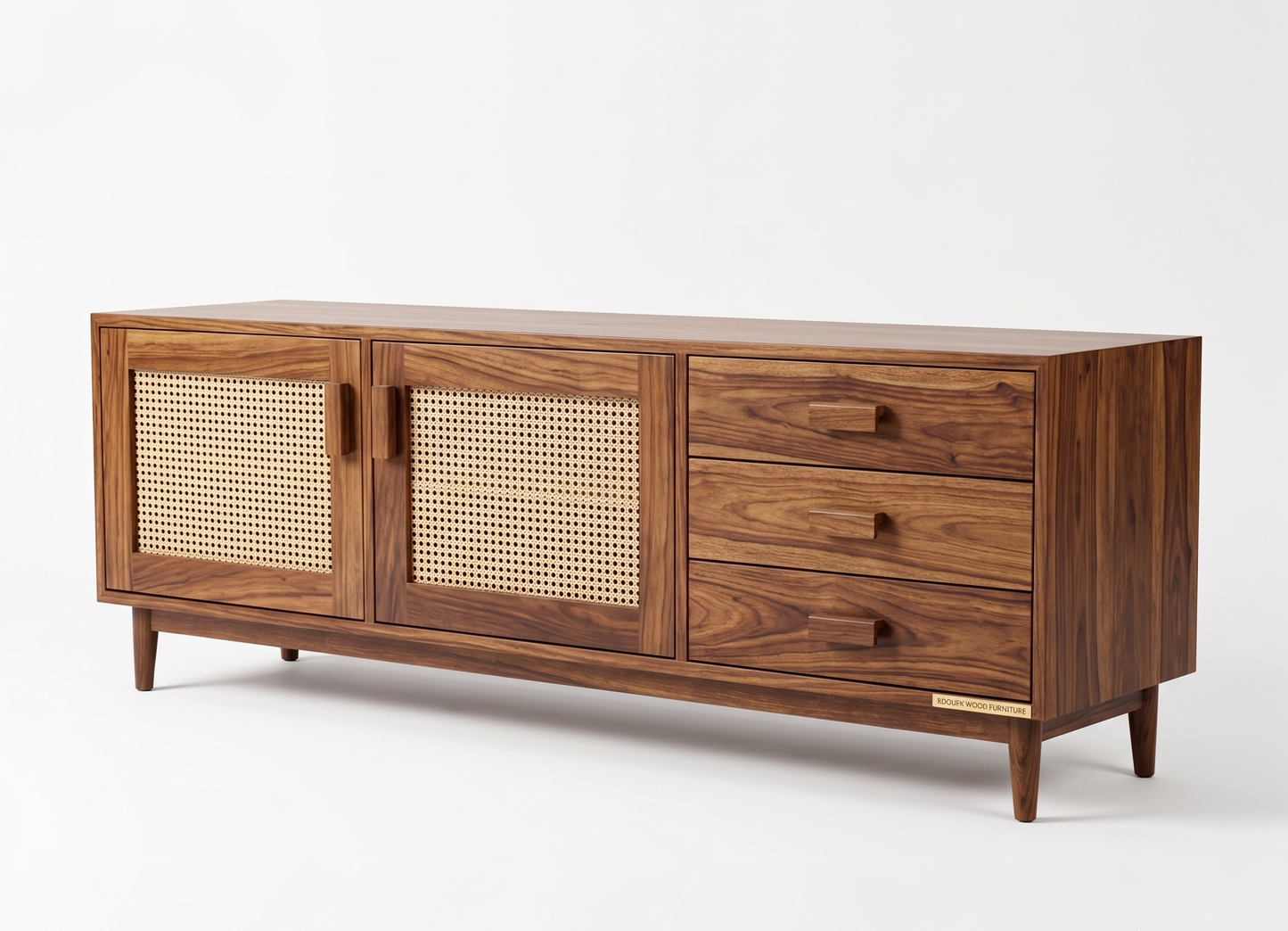 ADOUER WOOD Sheesham Wood TV Unit with Woven Cane/Rattan Doors & Drawers