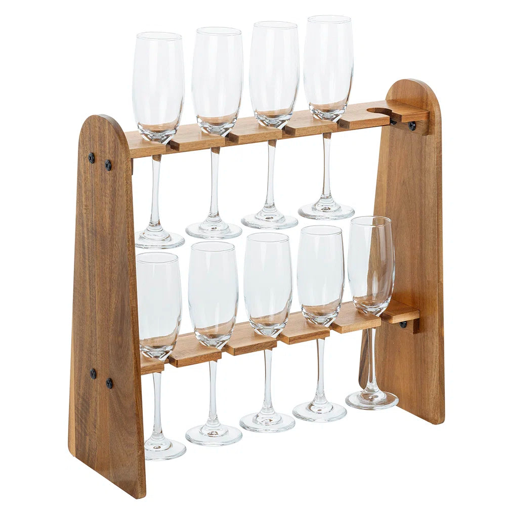 Adouer Wood "Elegant Wooden Wine Glass Stand with Two-Tier Design for 10 Glasses"