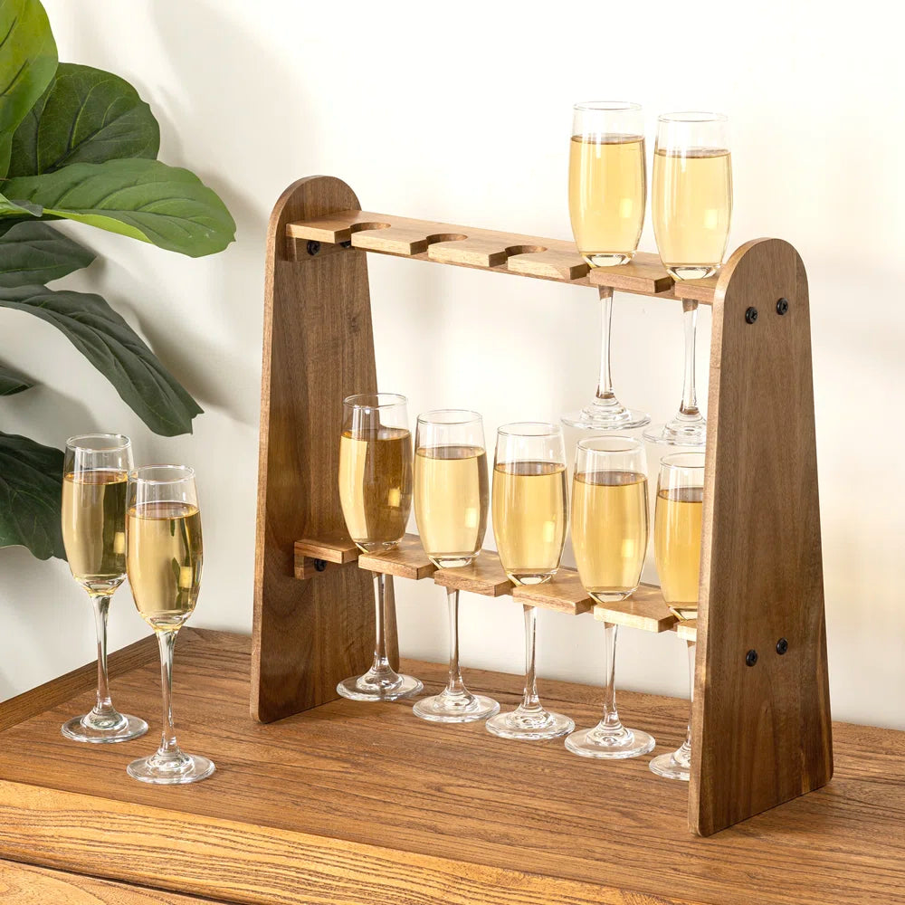 Adouer Wood "Elegant Wooden Wine Glass Stand with Two-Tier Design for 10 Glasses"