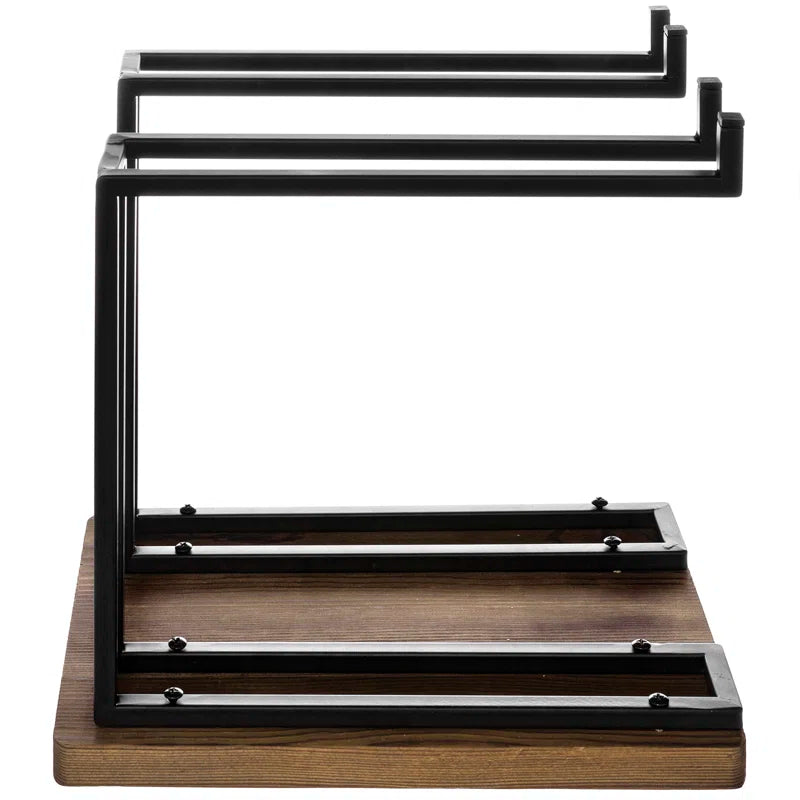Adouer Wood "Rustic Wooden Base Wine Glass Stand with Black Metal Frame - Holds upto 6 Glasses"