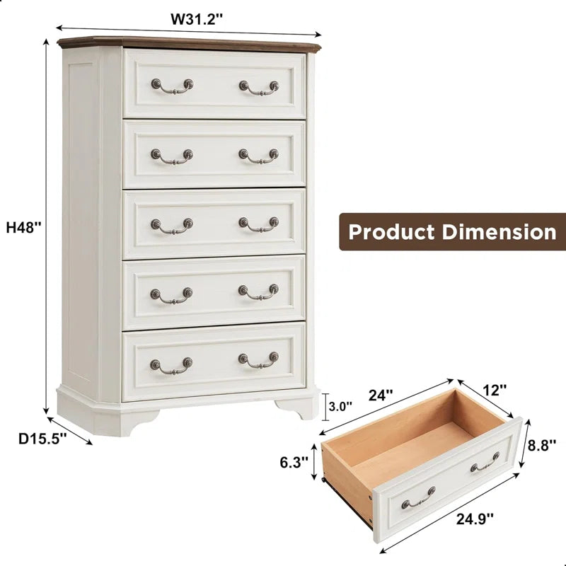 ADOUER WOOD 5 Drawers Solid Sheesham Wood Chest of Drawers