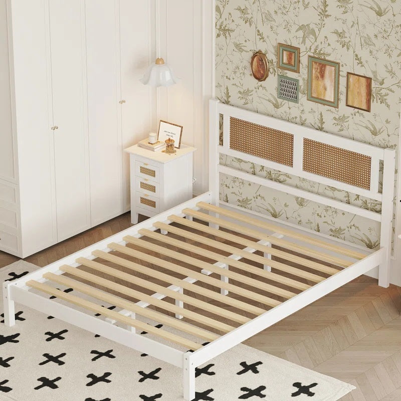 ADOUER WOOD Sheesham Wood White Classic Rattan Cane Bed