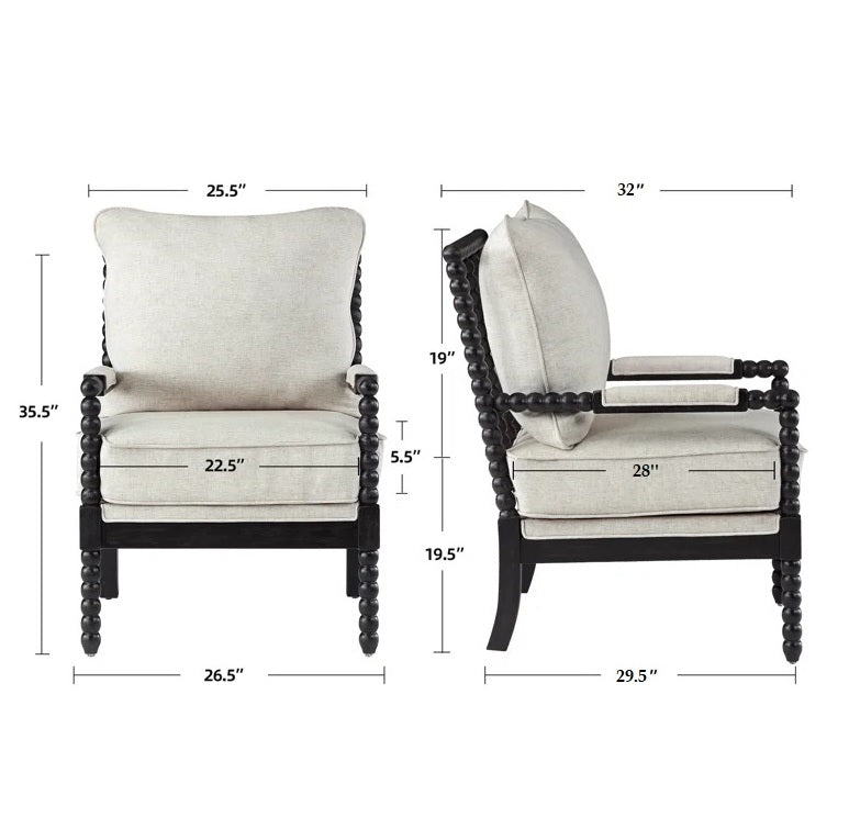 ADOUER WOOD Solid Wood Handmade Carving Upholstered Arm Chair, Black