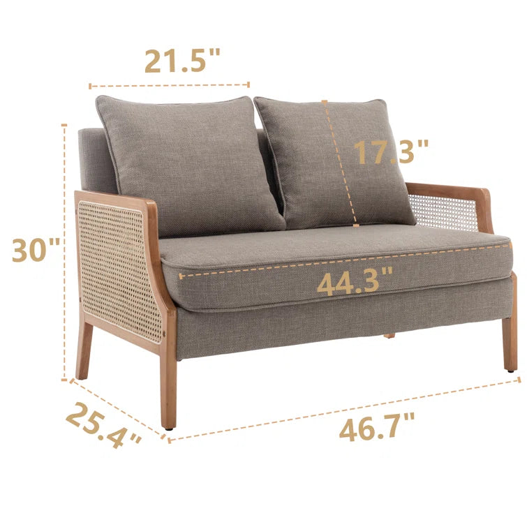 ADOUER WOOD Upholstered 2 Seater Loveseat Premium Cane Sofa