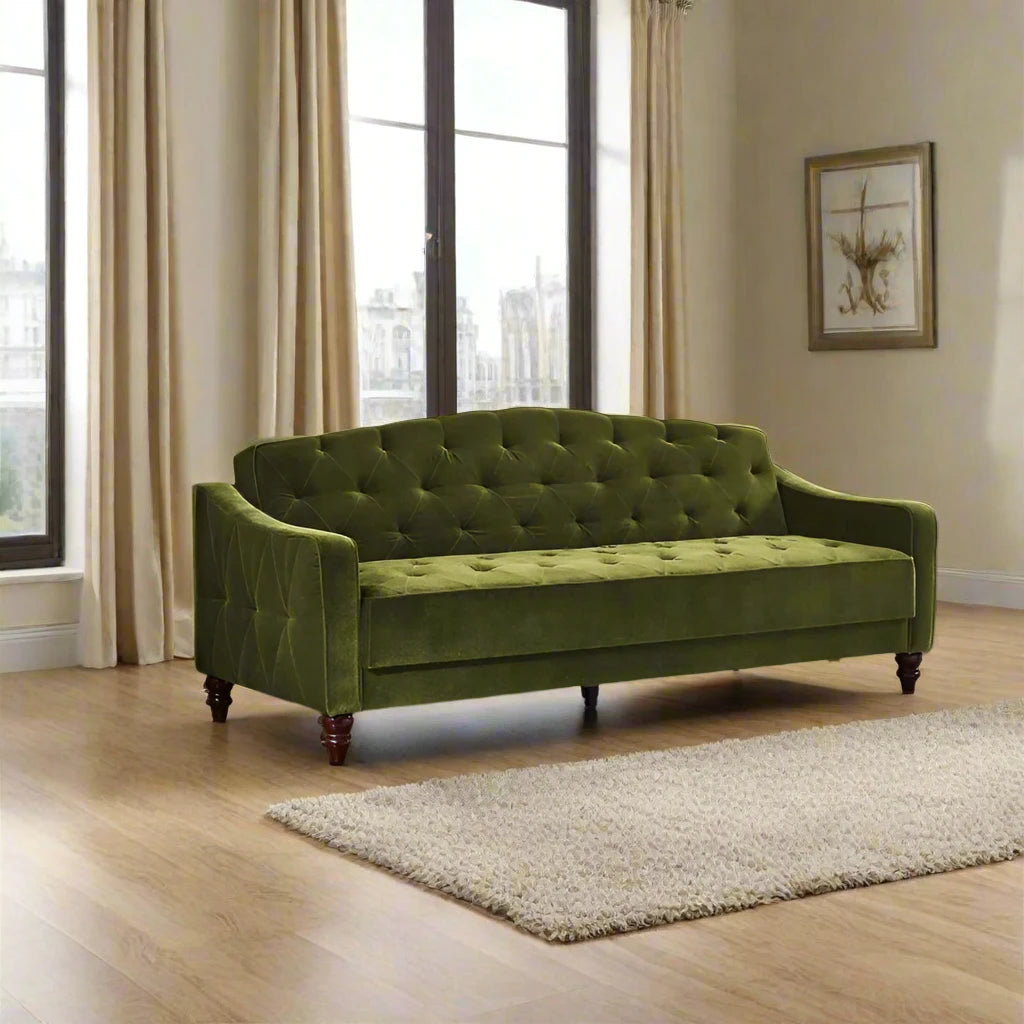 ADOUER WOOD Solid Wood Leg & Frame With Adjustable Tufted Backrest Sleeper Sofa Bed