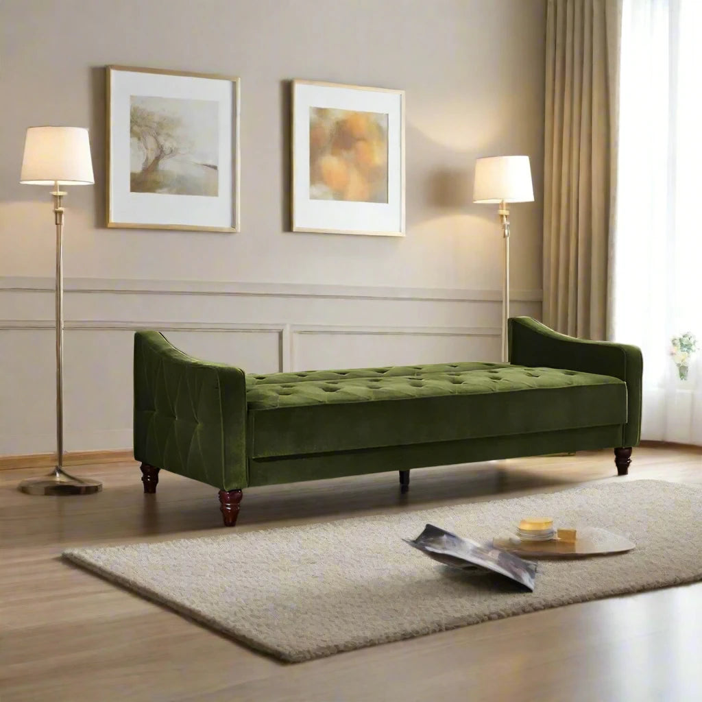 ADOUER WOOD Solid Wood Leg & Frame With Adjustable Tufted Backrest Sleeper Sofa Bed