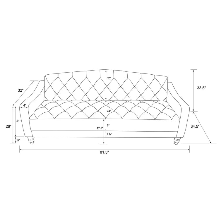 ADOUER WOOD Solid Wood Leg & Frame With Adjustable Tufted Backrest Sleeper Sofa Bed