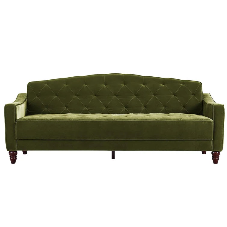 ADOUER WOOD Solid Wood Leg & Frame With Adjustable Tufted Backrest Sleeper Sofa Bed