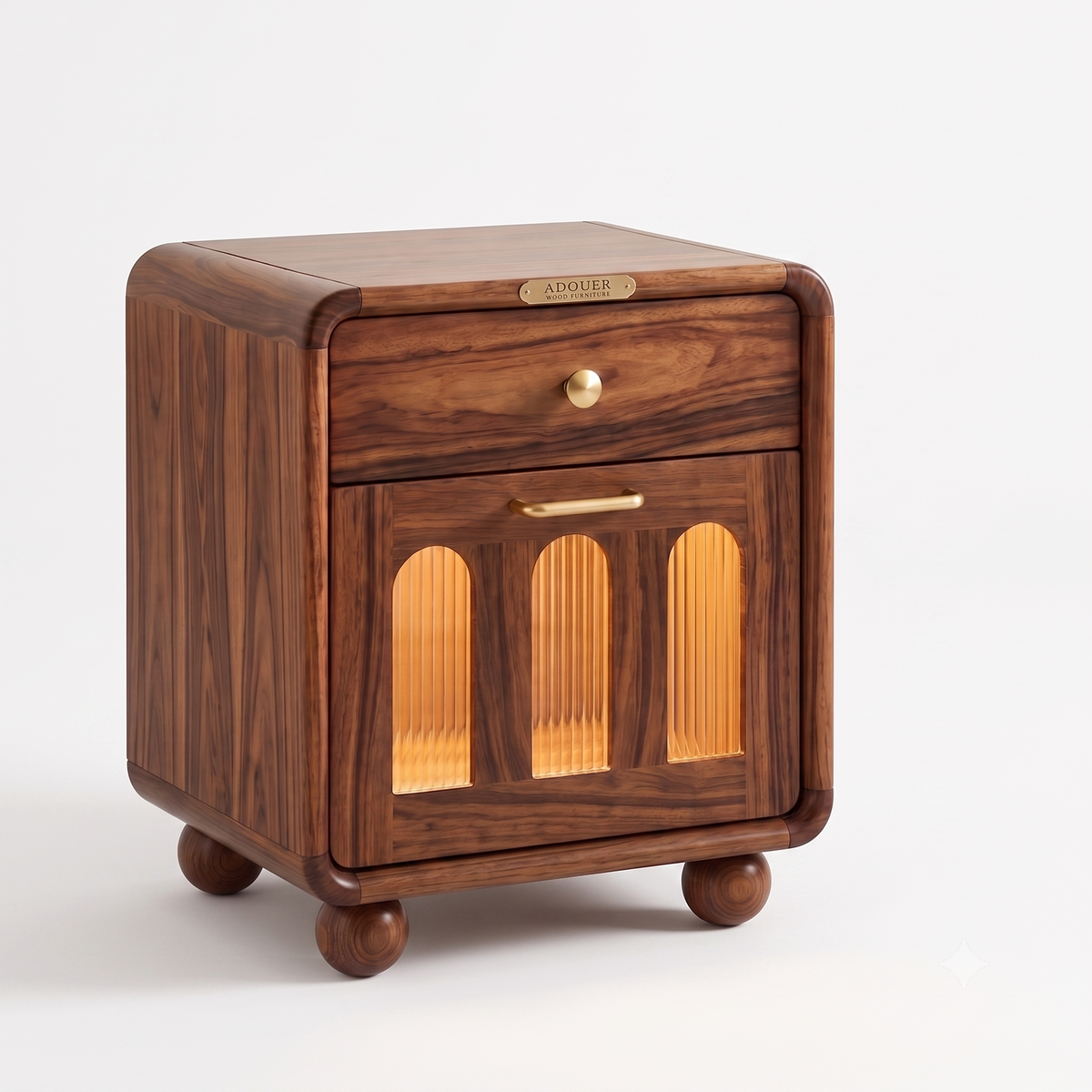 Adouer Wood Solid Sheesham Wood Bedside Table with Drawer and Fluted Acrylic Glass Door