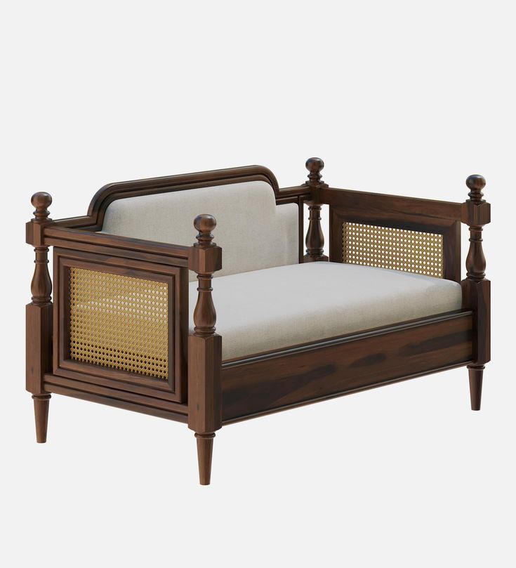 ADOUER WOOD Solid Wood 2-Seater Sofa with Hand-Woven Cane Details – Vintage Finish