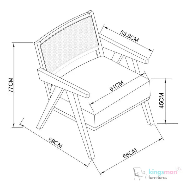 ADOUER WOOD Acacia Wood Rattan Handle Luxury Arm Chair - Natural