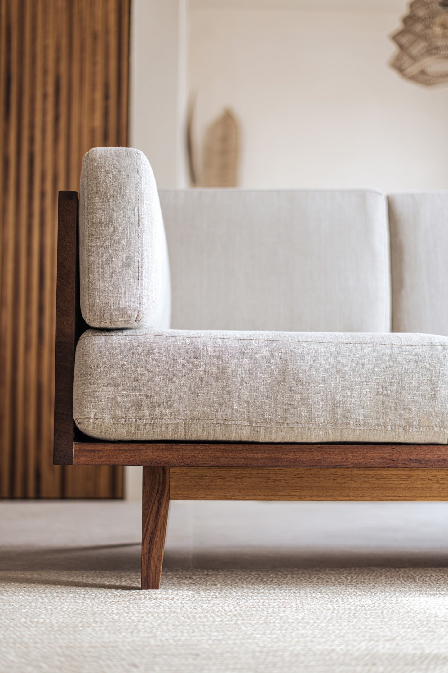 Sheesham Wood 3-Seater Sofa with Cotton Upholstery - Walnut Finish