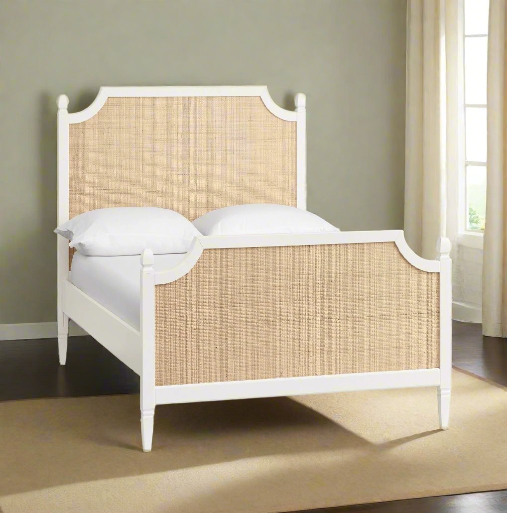 ADOUER WOOD Sheesham Wood White Classic Rattan Cane Bed