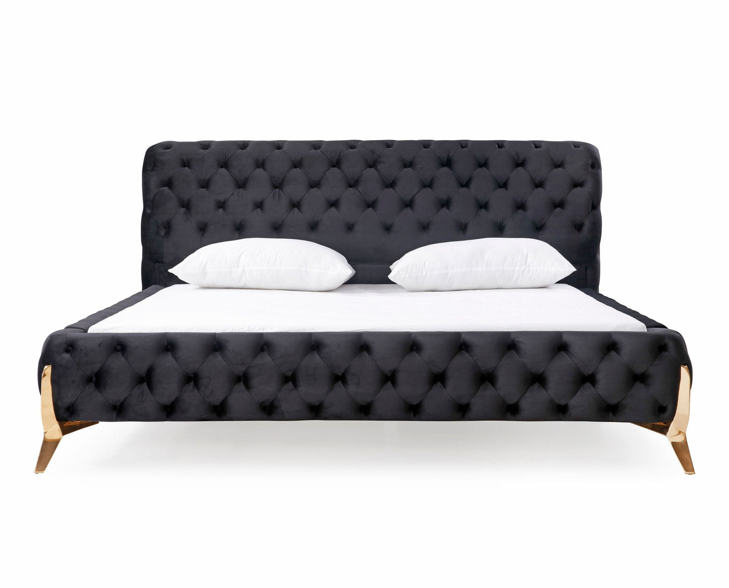 Adouer Wood "Modern Tufted Velvet Upholstered Bed with Gold Legs – Luxurious and Elegant Design"