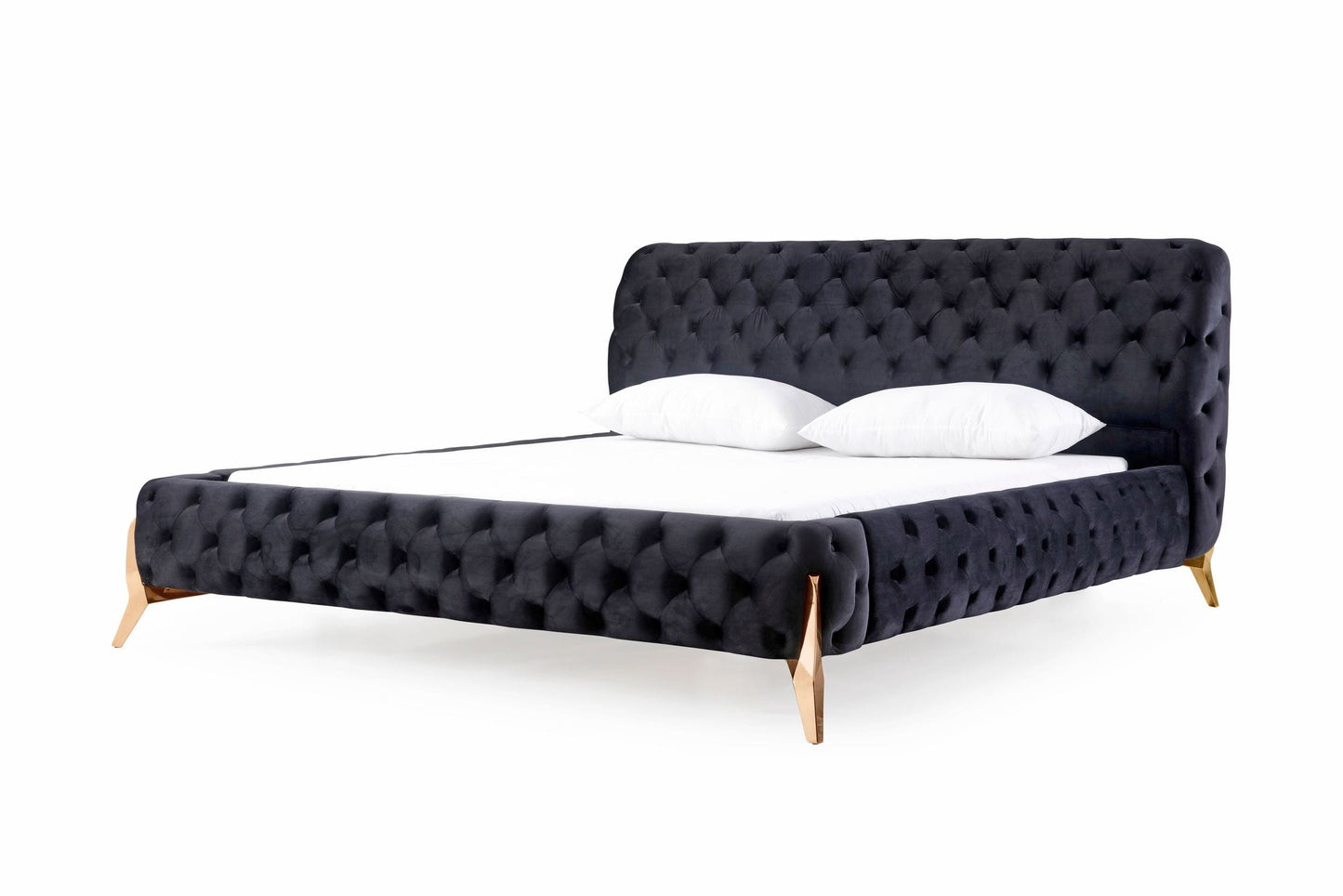 Adouer Wood "Modern Tufted Velvet Upholstered Bed with Gold Legs – Luxurious and Elegant Design"