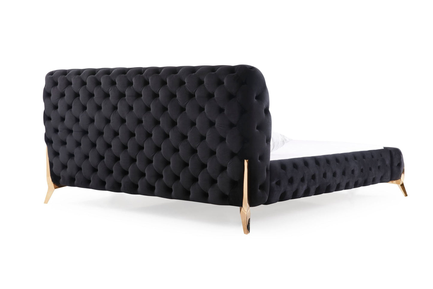 Adouer Wood "Modern Tufted Velvet Upholstered Bed with Gold Legs – Luxurious and Elegant Design"