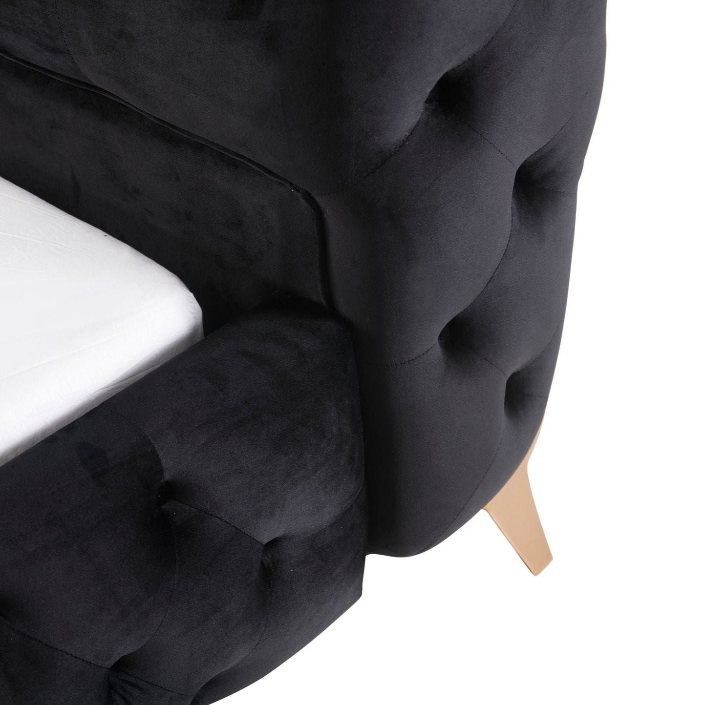 Adouer Wood "Modern Tufted Velvet Upholstered Bed with Gold Legs – Luxurious and Elegant Design"