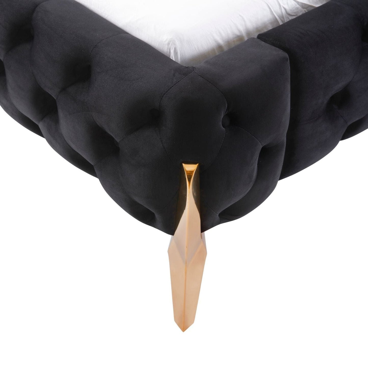 Adouer Wood "Modern Tufted Velvet Upholstered Bed with Gold Legs – Luxurious and Elegant Design"