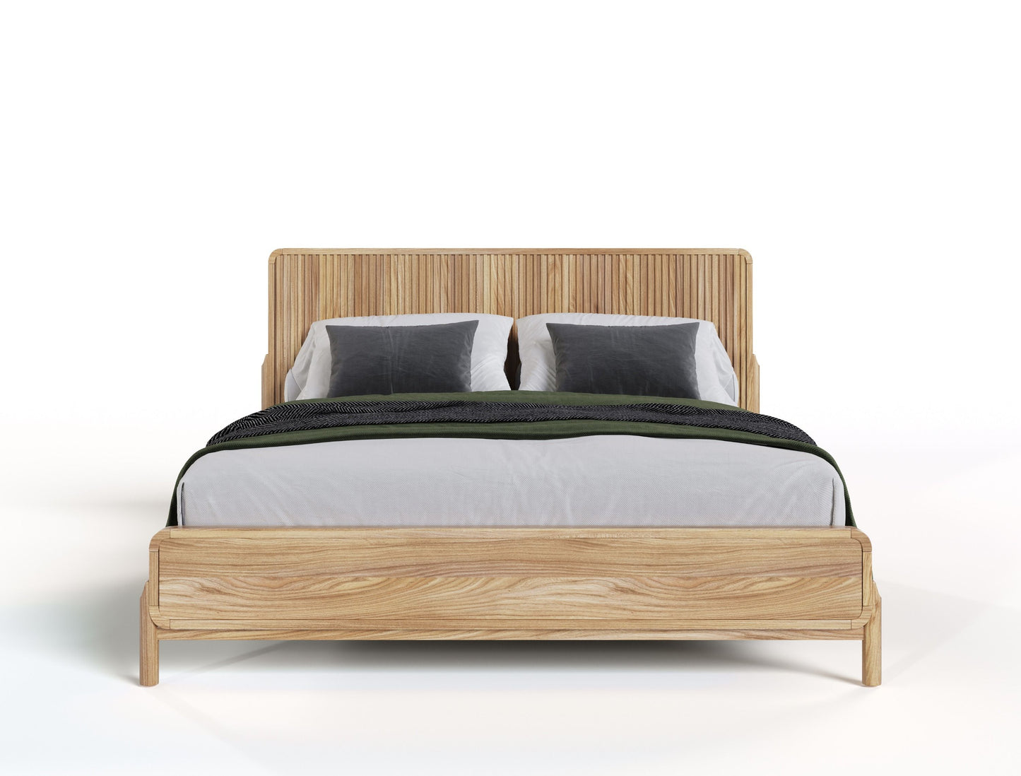Adouer Wood "Modern Scandinavian Solid Wood Platform Bed with Slatted Headboard and Neutral Design"