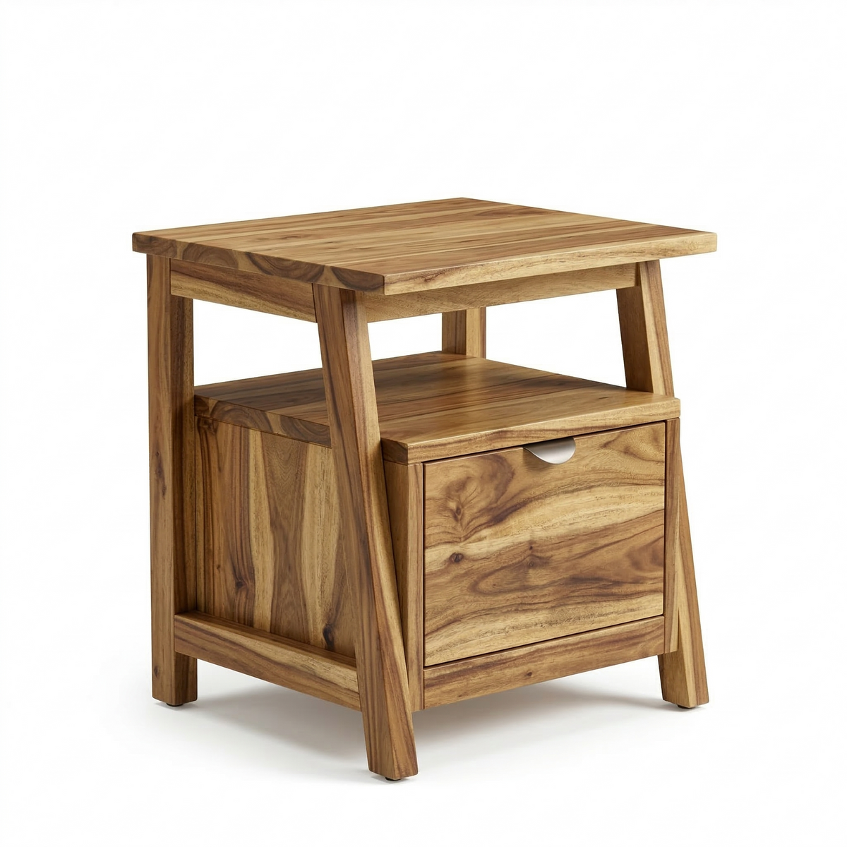 Wooden side table with a drawer on a white background