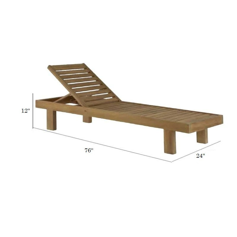ADOUER WOOD Solid Acacia Wood Outdoor Pool Lounger With Adjustable Backrest