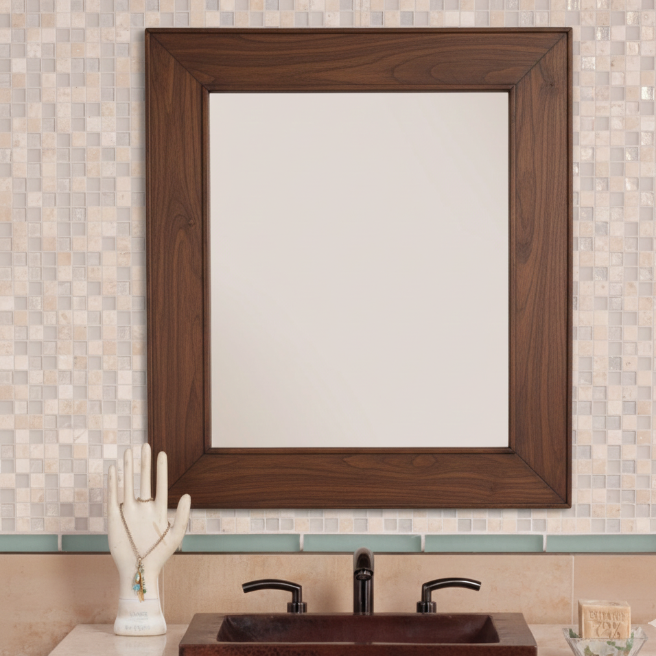 ADOUER WOOD Reclaimed Wood Wall Mirror - Farmhouse Bathroom Vanity Mirror (Rectangular)