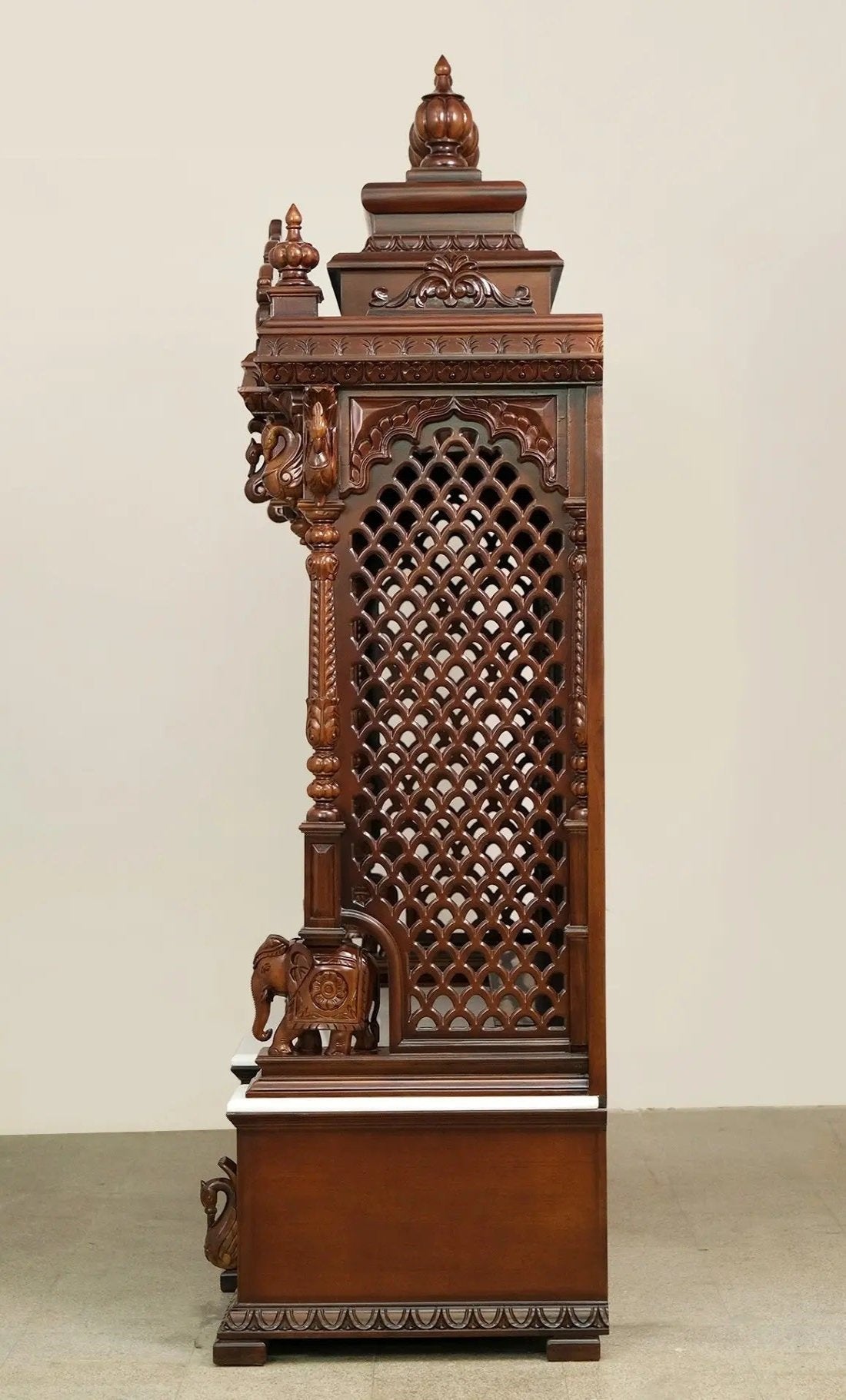 ADOUER WOOD 78'' Luxuries Teak Wood Traditional Hand Carved Pooja Mandir With Drawers (Walnut)
