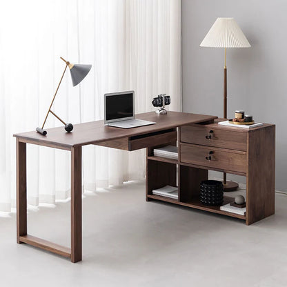 Adouer Wood Solid Sheesham Wood L Shape Writing Desk For Home & Office, Walnut