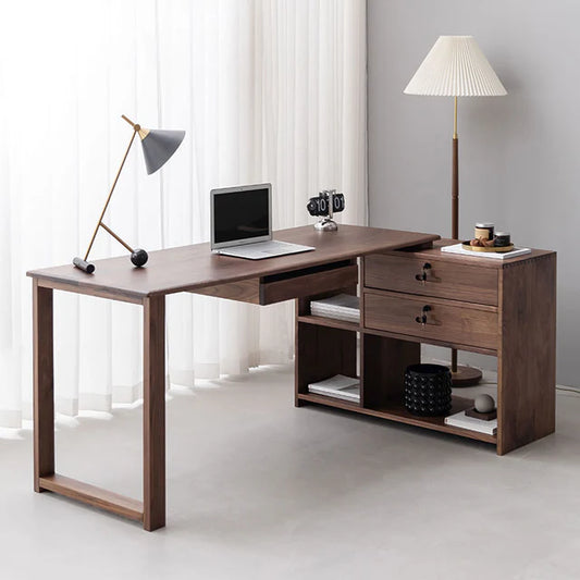 Adouer Wood Solid Sheesham Wood L Shape Writing Desk For Home & Office, Walnut