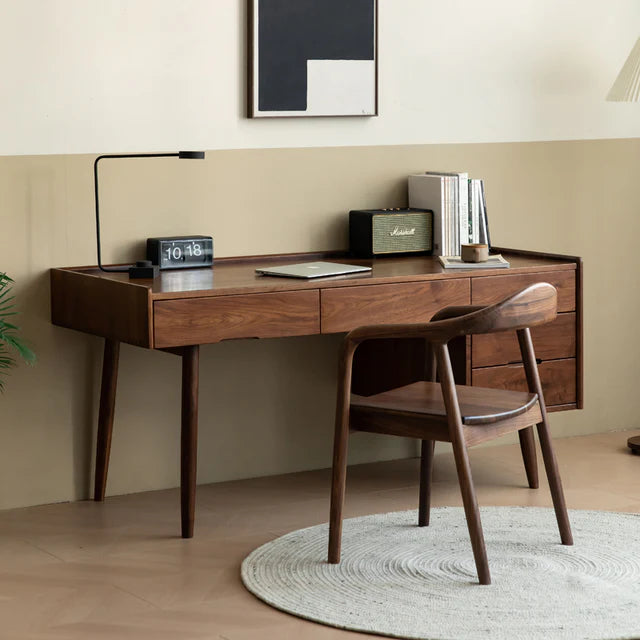 Adouer Wood Solid Sheesham Wood Walnut Finish Modern Writing Desk