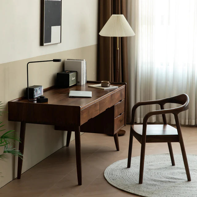 Adouer Wood Solid Sheesham Wood Walnut Finish Modern Writing Desk