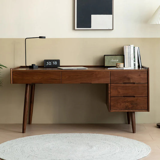 Adouer Wood Solid Sheesham Wood Walnut Finish Modern Writing Desk