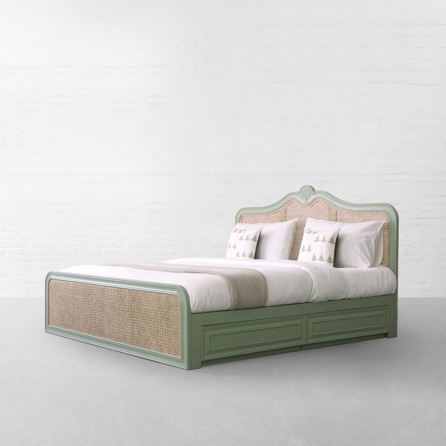 Adouer Wood Luxury Antique Green Summer Bed With Storage