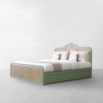Adouer Wood Luxury Antique Green Summer Bed With Storage