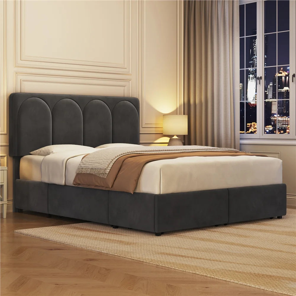 ADOUER WOOD Nice Design Solid Frame Upholstered Box Storage Bed For Bedroom