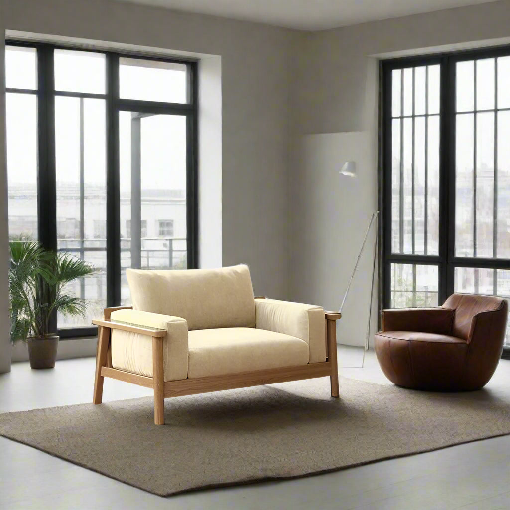 Acacia Wood Modern Sofa with Cotton Upholstery – Natural Elegance
