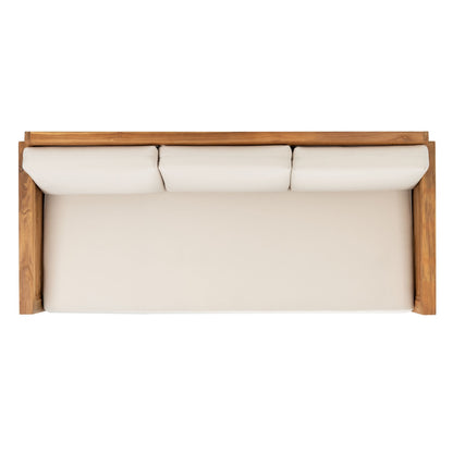 3 Seater Acacia Wood Sofa in Natural Finish with Velvet Upholstery