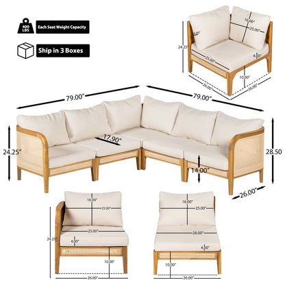 Weather-Resistant Acacia and Cane Outdoor Sofa with Cream Polyester Cushions