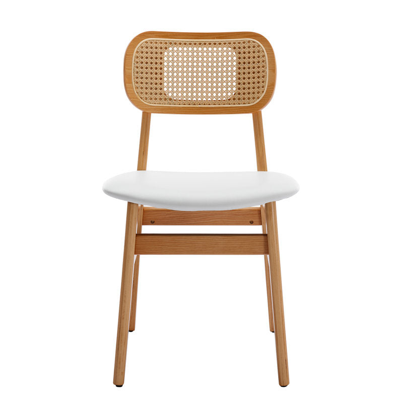 ADOUER WOOD Natural Wood Finish Dining Table with 6 Upholstered Chairs featuring Breathable Cane Backrests