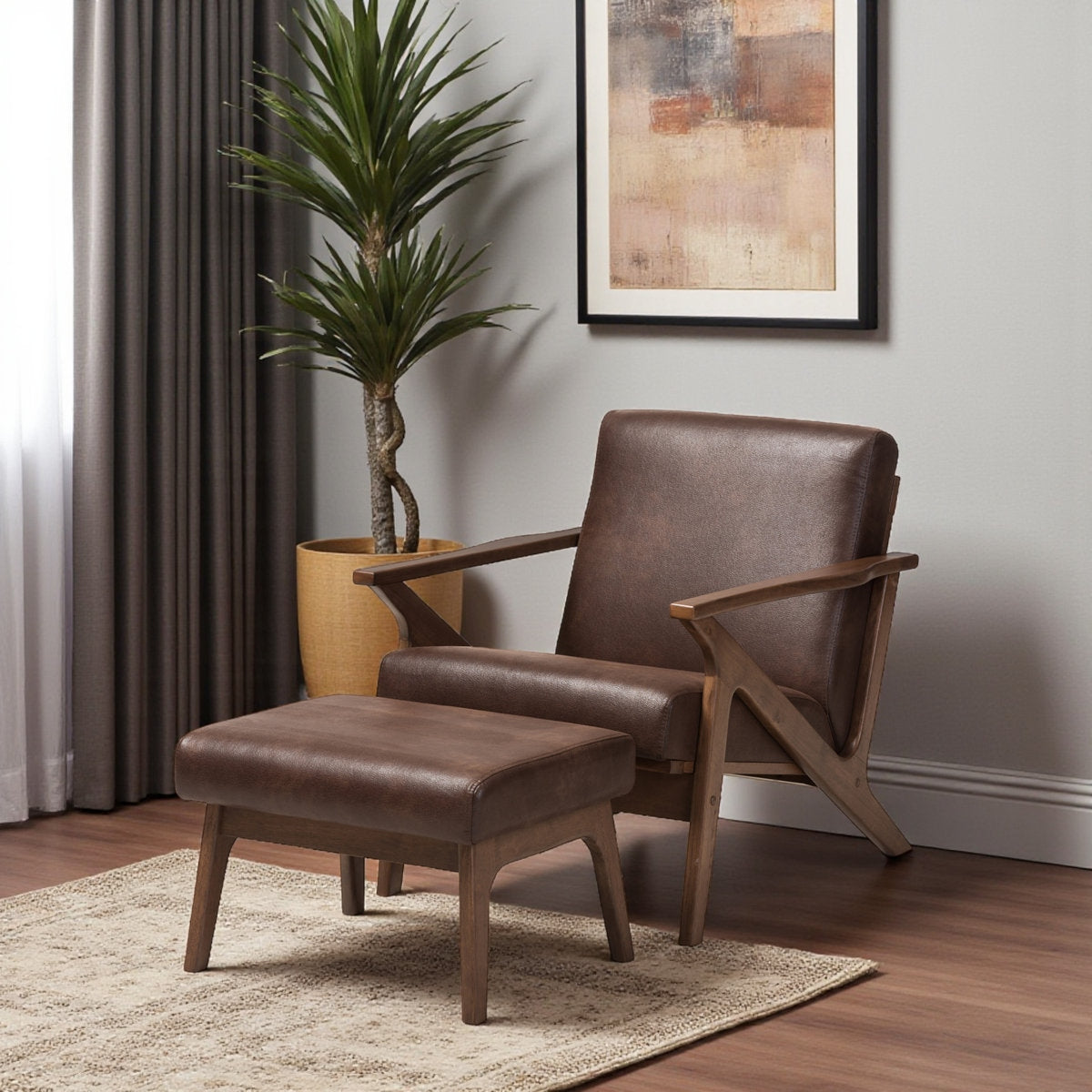 Relaxing Sheesham Wood Lounge Chair with Matching Footstool