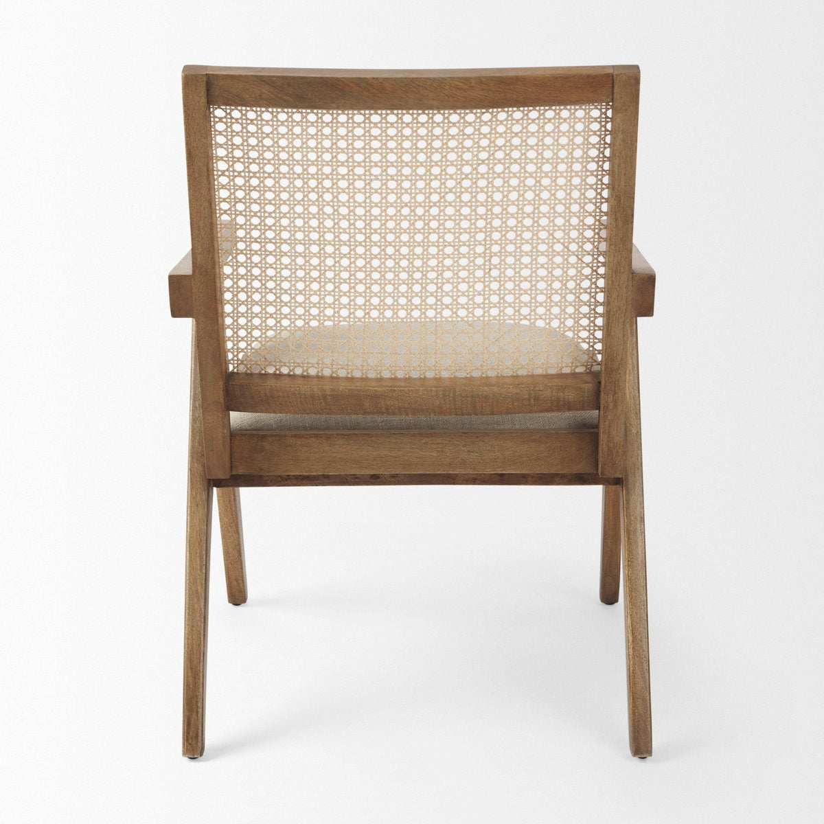 Acacia Wood Cane Back Arm Chair with Cotton Seat